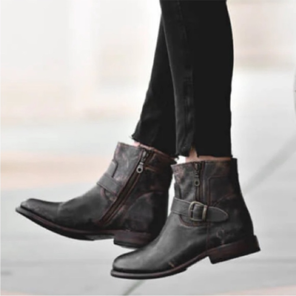 Bed Stu Ankle Booties Becca Distressed in Black Leather